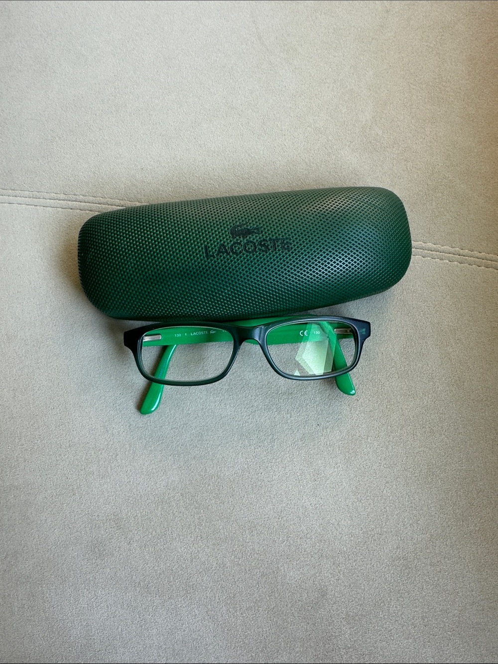 Lacoste Black Frame with Green Temples Eyeglasses and Green Case